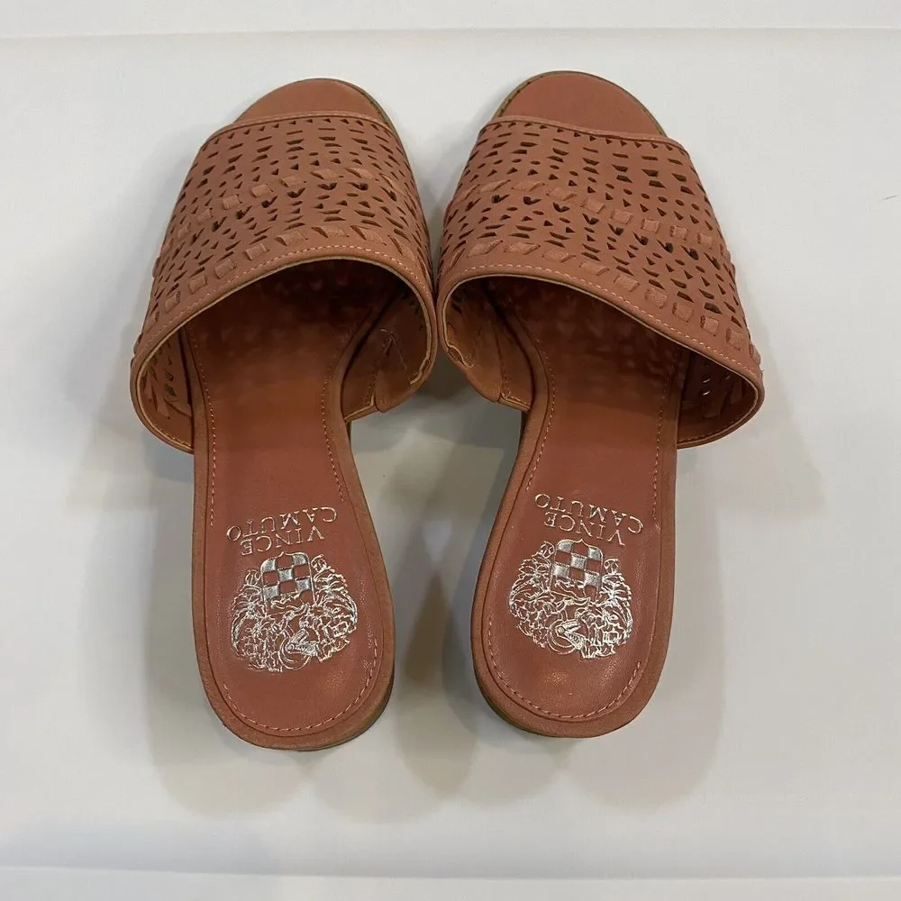 Vince‎ Camuto Leather Wedge Slide Wide Sandals Sushi 8 Wide NWOT